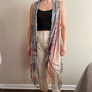 Multicolor bohemian vest with beautiful stitching and fringe details one size